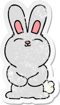 distressed sticker of a quirky hand drawn cartoon rabbit vector