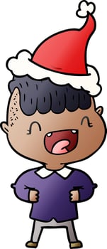 gradient cartoon of a happy boy laughing wearing santa hat vector