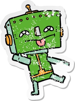 distressed sticker of a cartoon robot vector