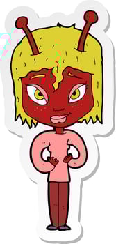 sticker of a cartoon alien woman vector