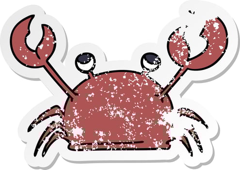 distressed sticker of a quirky hand drawn cartoon happy crab vector