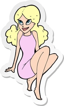 sticker of a cartoon attractive woman posing vector