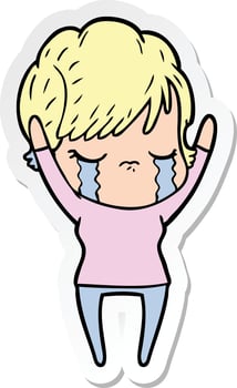 sticker of a cartoon woman crying vector