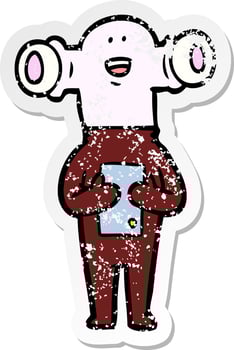 distressed sticker of a friendly cartoon alien vector