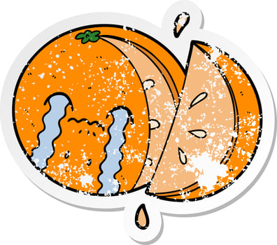 distressed sticker of a cartoon orange vector