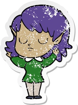 distressed sticker of a cartoon elf girl vector