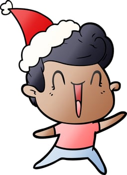 gradient cartoon of a excited man wearing santa hat vector