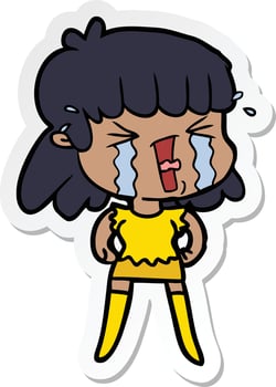 sticker of a cartoon woman crying vector