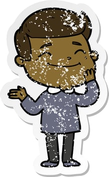 distressed sticker of a happy cartoon man vector
