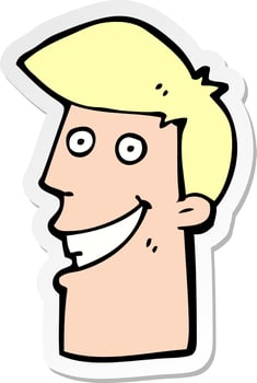 sticker of a cartoon grinning man vector