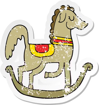distressed sticker of a cartoon rocking horse vector