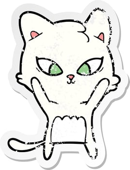 distressed sticker of a cute cartoon cat vector