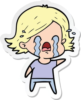 sticker of a cartoon woman crying vector