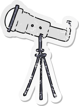 distressed sticker cartoon doodle of a large telescope vector