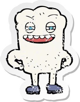 retro distressed sticker of a cartoon happy tooth vector
