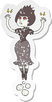 retro distressed sticker of a cartoon vampire girl flying vector