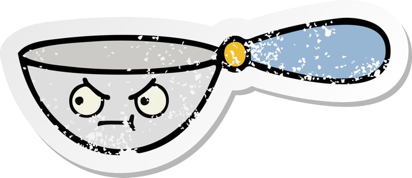 distressed sticker of a cute cartoon measuring spoon vector