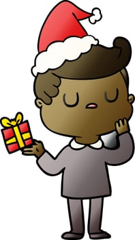 gradient cartoon of a man wondering wearing santa hat vector