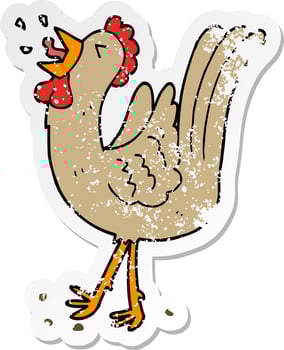 distressed sticker of a cartoon crowing cockerel vector