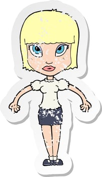 retro distressed sticker of a cartoon pretty woman vector