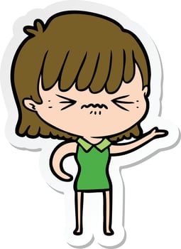 sticker of a annoyed cartoon girl vector