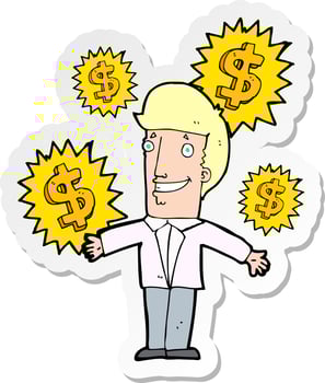sticker of a cartoon salesman vector