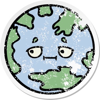 distressed sticker of a cute cartoon planet earth vector