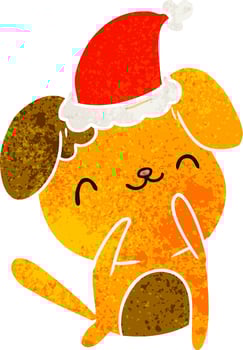 christmas retro cartoon of kawaii dog vector