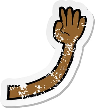 retro distressed sticker of a cartoon arm vector