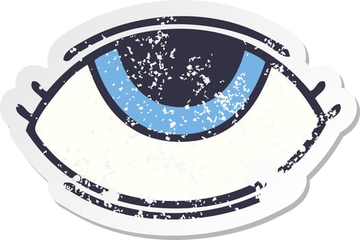 distressed sticker of a cute cartoon eye looking up vector