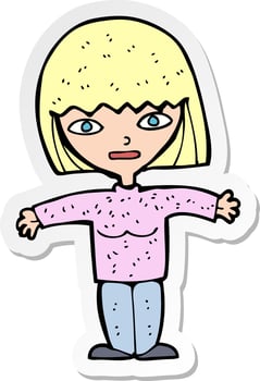 sticker of a cartoon woman with open arms vector