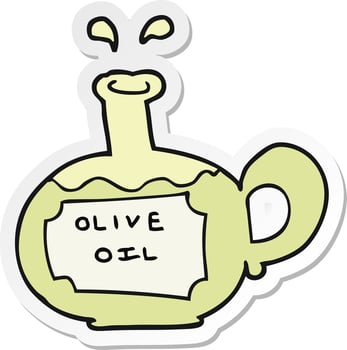 sticker of a cartoon olive oil vector