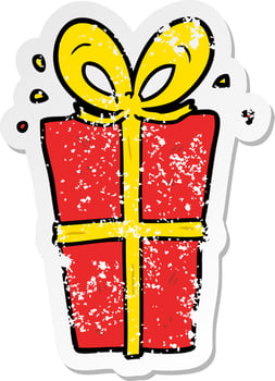 distressed sticker of a cartoon wrapped gift vector