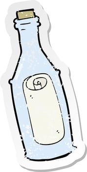 retro distressed sticker of a cartoon message in bottle vector