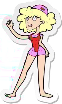 sticker of a cartoon swimmer woman vector