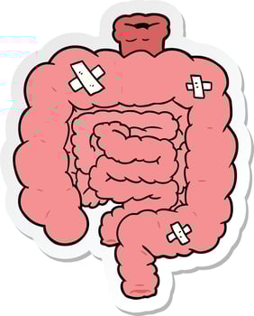 sticker of a cartoon repaired intestines vector