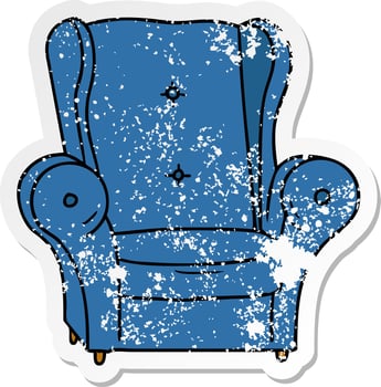 distressed sticker cartoon doodle of an old armchair vector