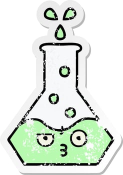 distressed sticker of a cute cartoon science beaker vector