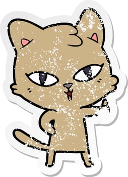 distressed sticker of a cartoon cat vector