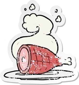distressed sticker of a cartoon cooked meat vector