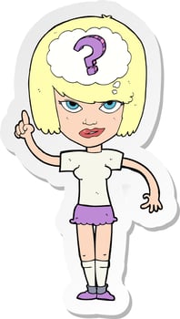 sticker of a cartoon woman thinking vector