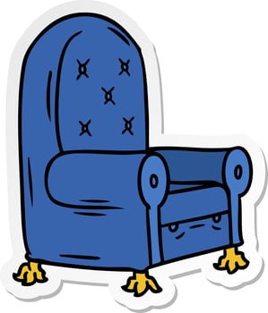 sticker cartoon doodle of a blue arm chair vector