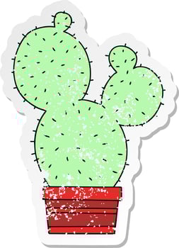 distressed sticker of a quirky hand drawn cartoon cactus vector