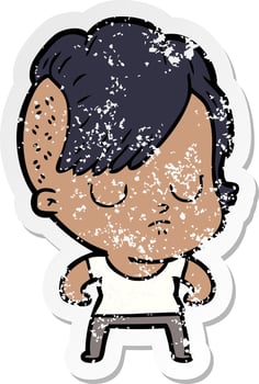 distressed sticker of a cartoon woman vector