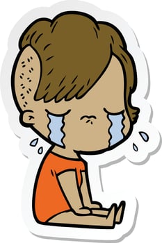 sticker of a cartoon crying girl vector