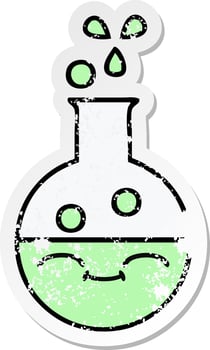 distressed sticker of a cute cartoon test tube vector