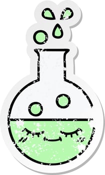 distressed sticker of a cute cartoon test tube vector