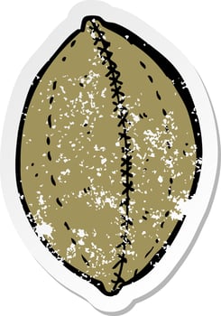 retro distressed sticker of a cartoon old leather football vector