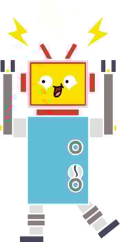 flat color retro cartoon robot vector