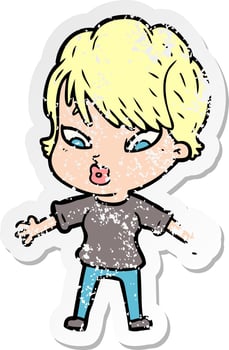 distressed sticker of a cartoon woman vector